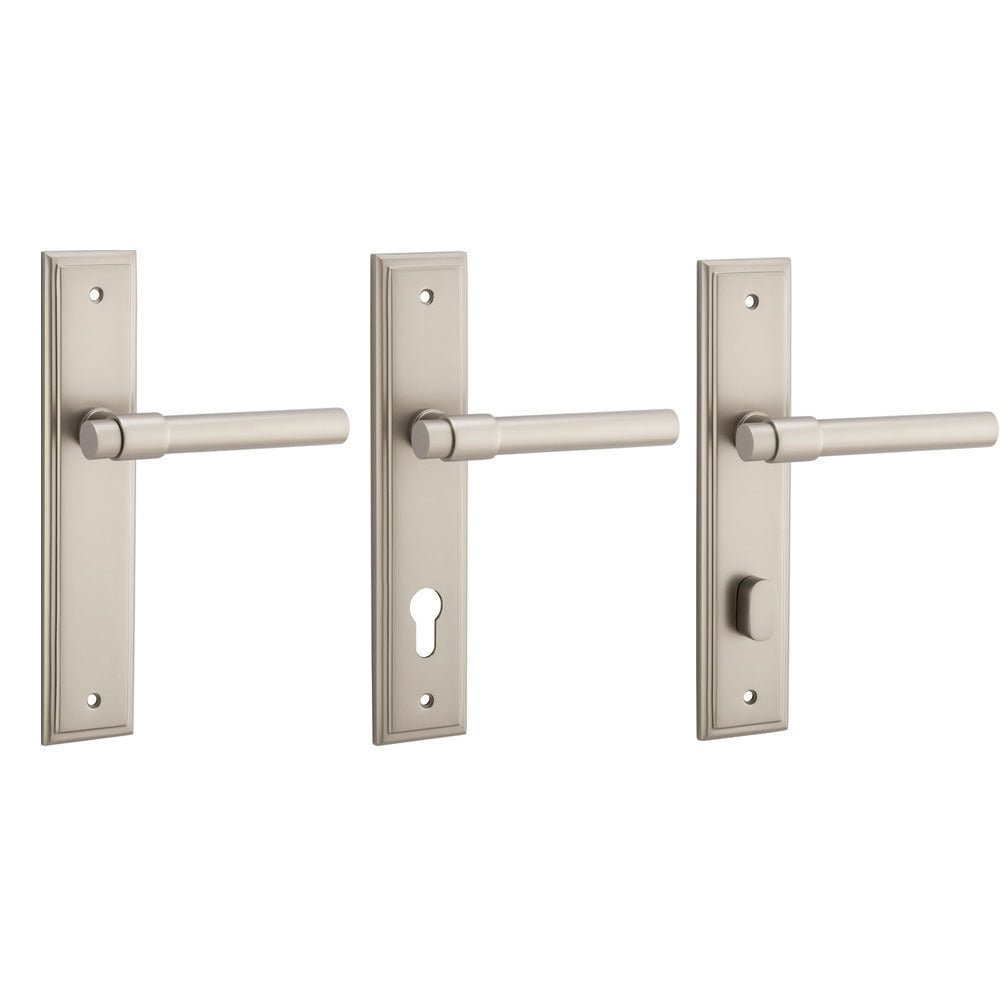 Iver Helsinki Door Lever Handle on Stepped Backplate Satin Nickel