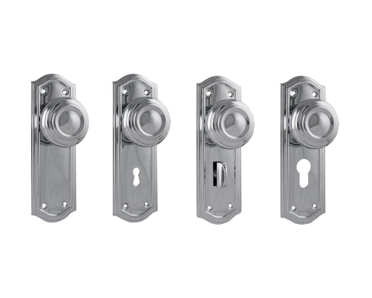 Tradco Kensington Door Knob on Backplate Chrome Plated