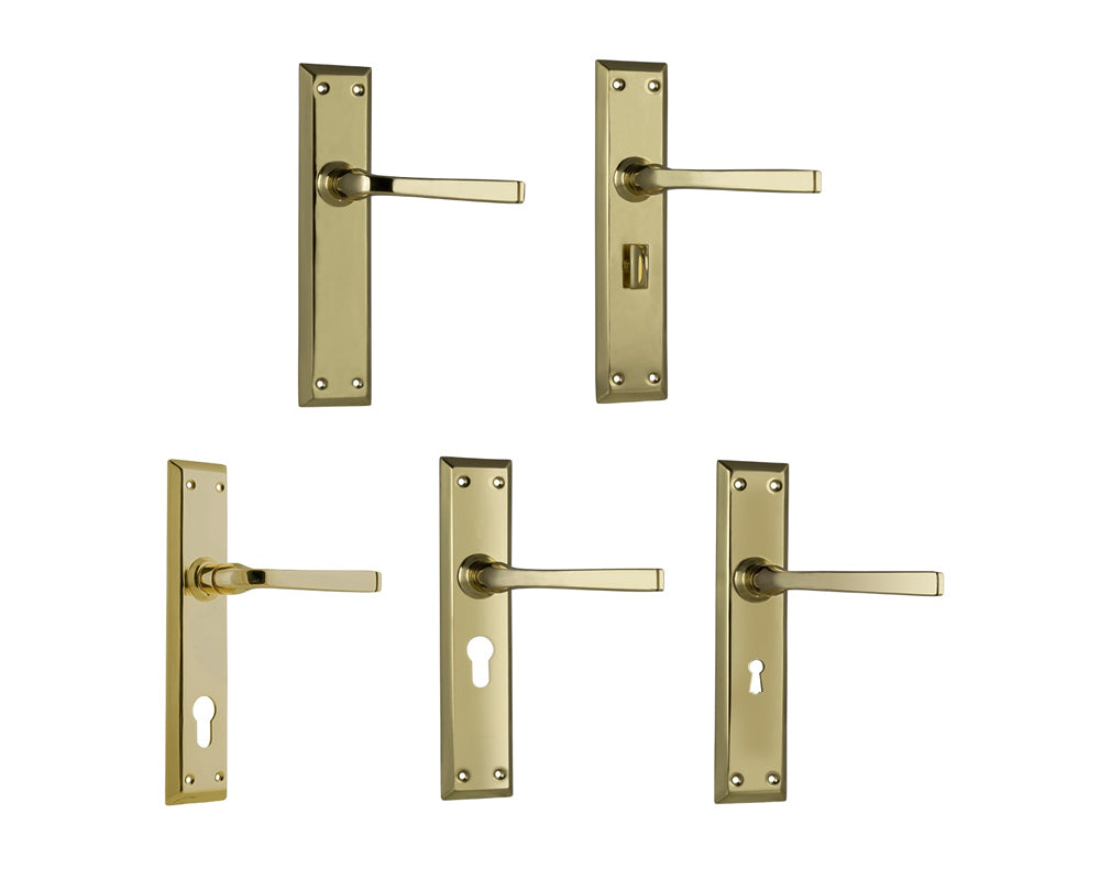 Tradco Menton Lever Door Handle on Long Backplate Polished Brass