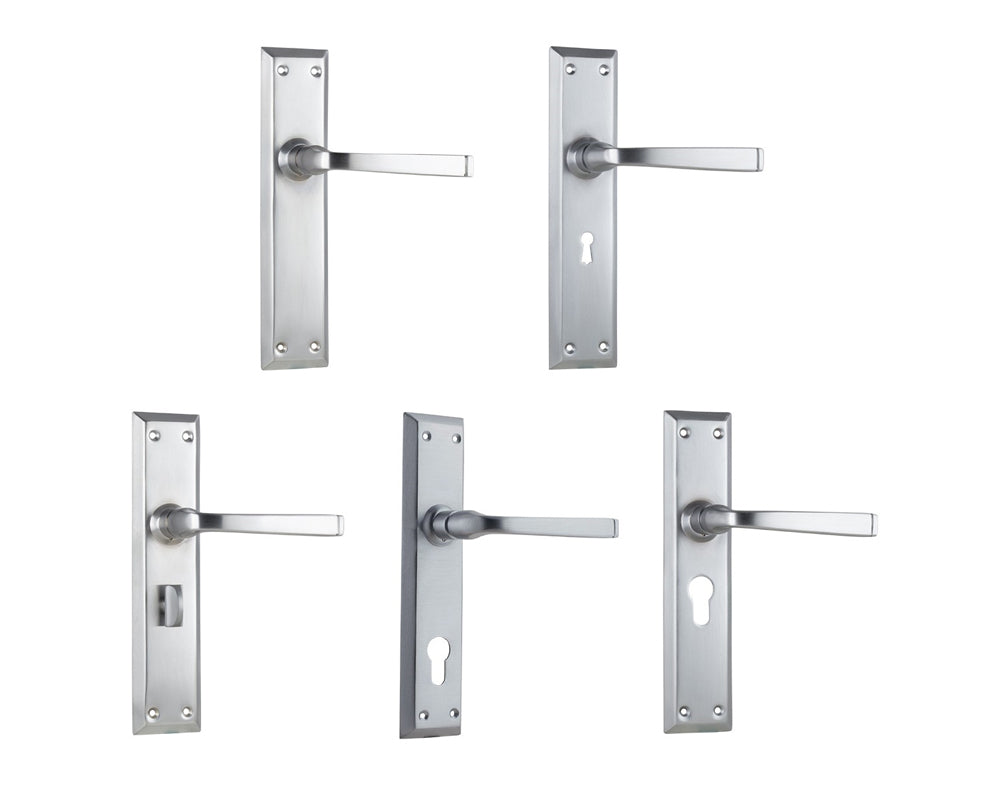 Tradco Menton Lever Door Handle on Long Backplate Satin Chrome