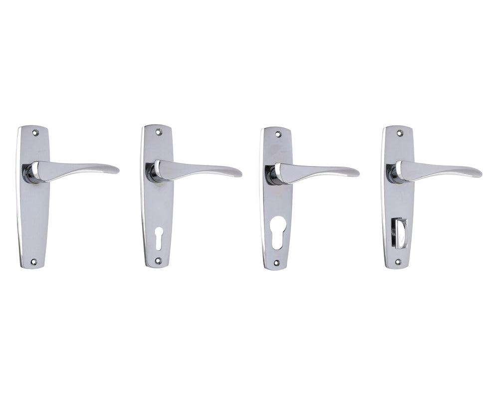 Tradco Mid-Century Door Lever Handle on Rectangular Backplate Chrome Plated