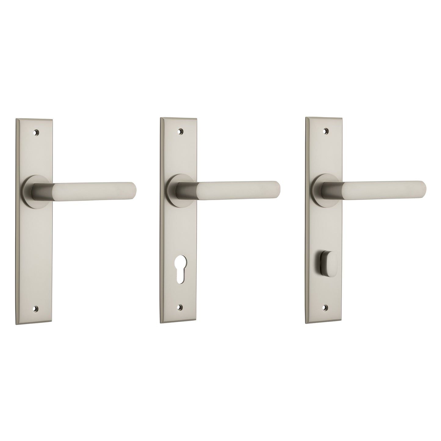 Iver Osaka Door Lever Handle on Chamfered Backplate Satin Nickel 14868P85