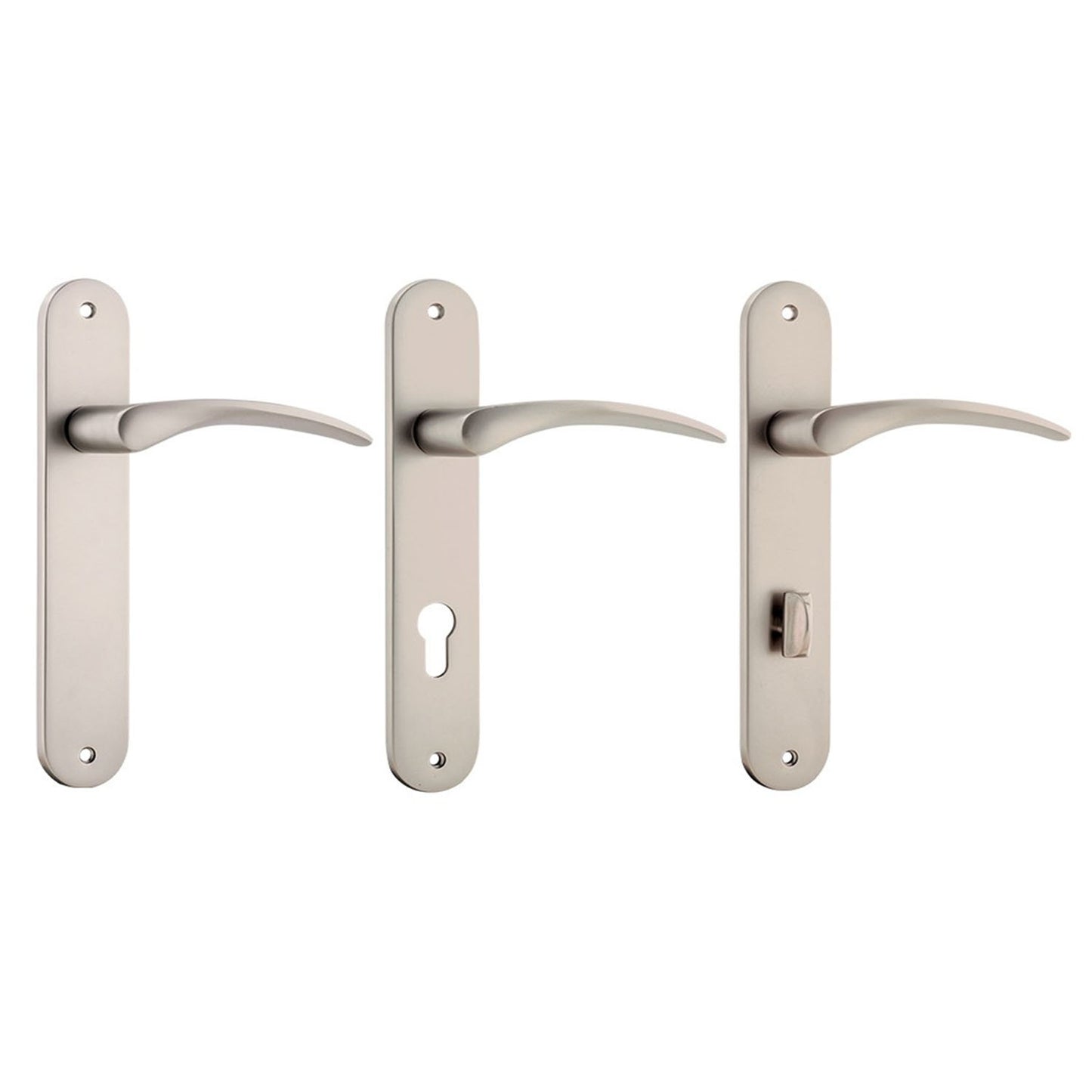 Iver Oxford Door Lever Handle on Oval Backplate Satin Nickel