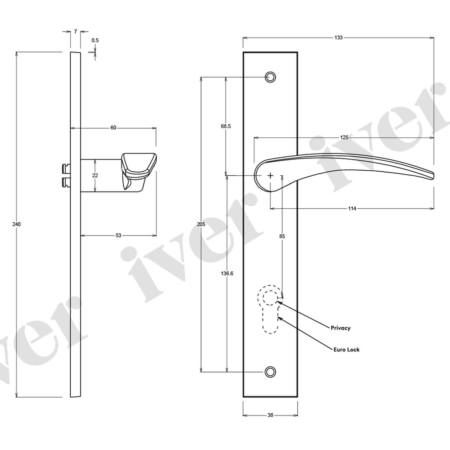 Iver Oxford Door Lever Handle on Rectangular Backplate Satin Nickel