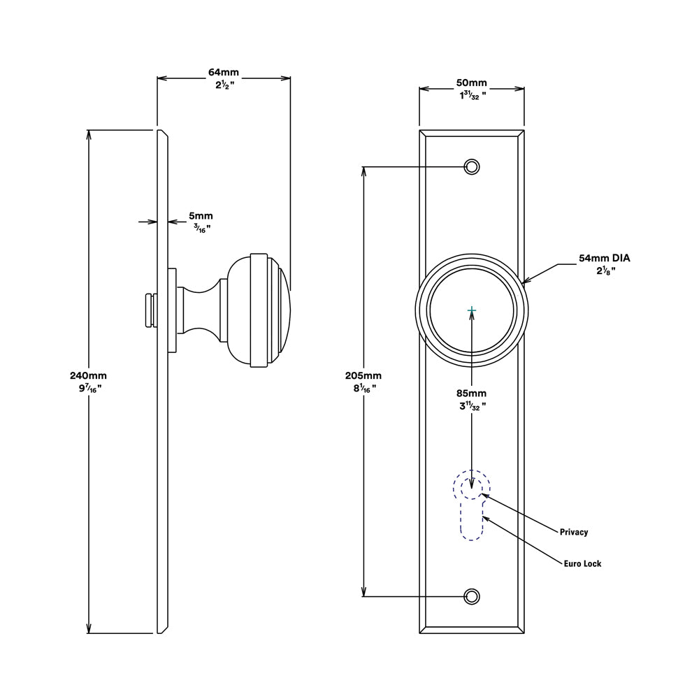 Iver Paddington Door Knob on Chamfered Backplate Polished Nickel
