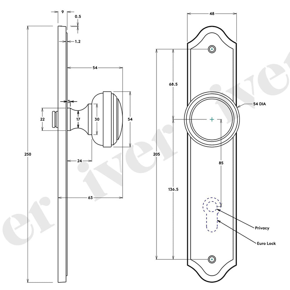 Iver Paddington Door Knob on Shouldered Backplate Matt Black