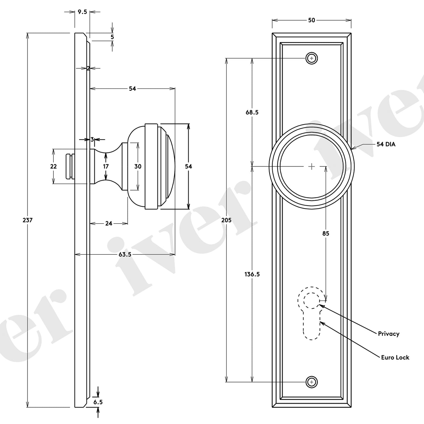 Iver Paddington Door Knob on Stepped Backplate Polished Nickel