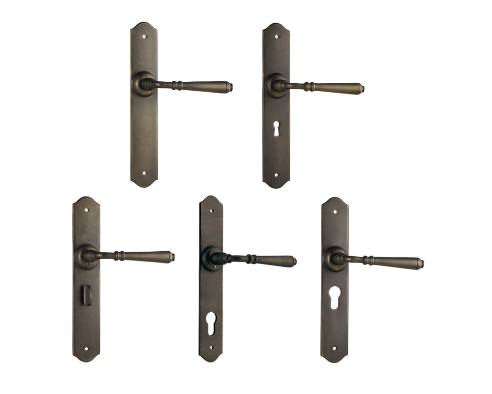 Tradco Reims Lever Door Handle on Long Backplate Antique Brass