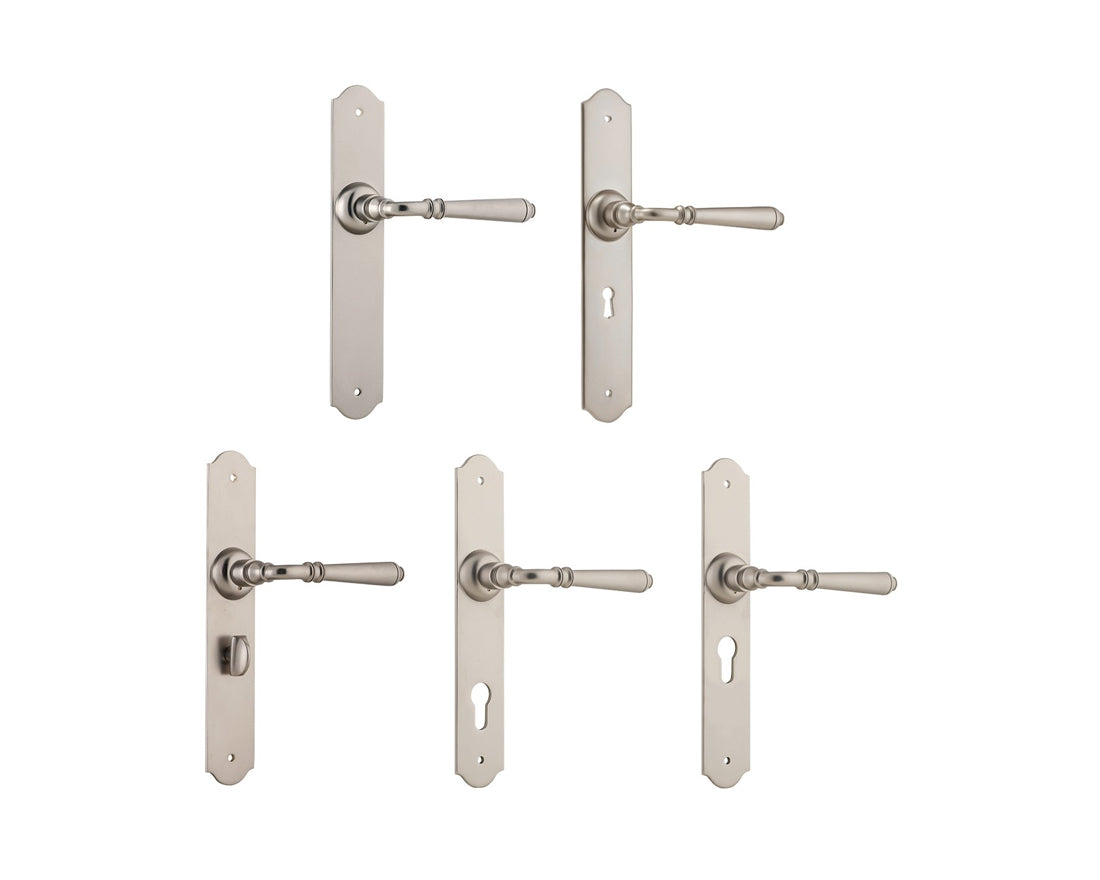 Tradco Reims Lever Door Handle on Long Backplate Satin Nickel