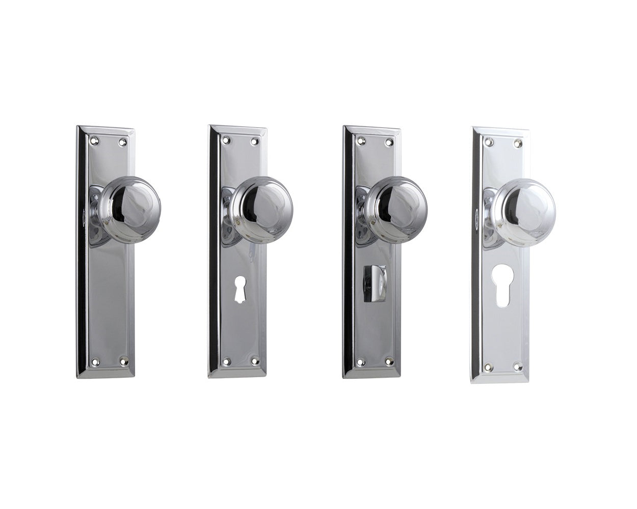 Tradco Richmond Door Knob on Long Backplate Chrome Plated