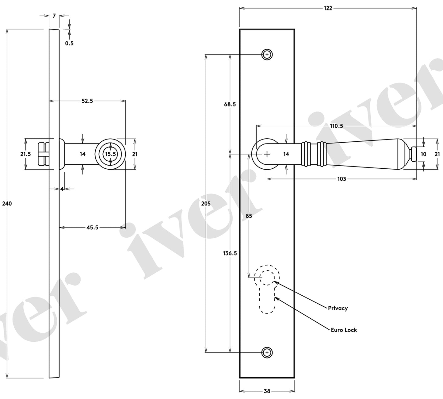 Iver Sarlat Door Lever Handle on Rectangular Backplate Signature Brass