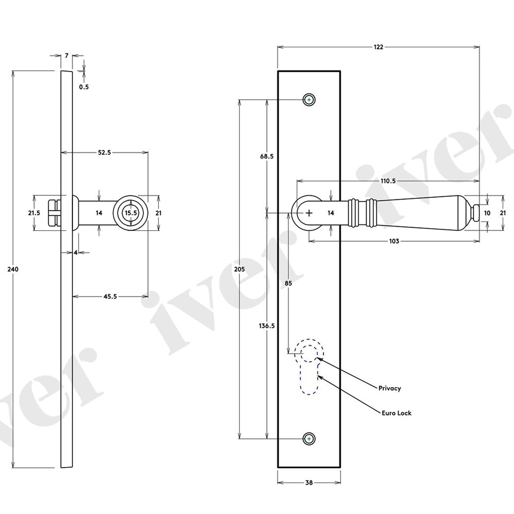 Iver Sarlat Door Lever Handle on Rectangular Backplate Distressed Nickel