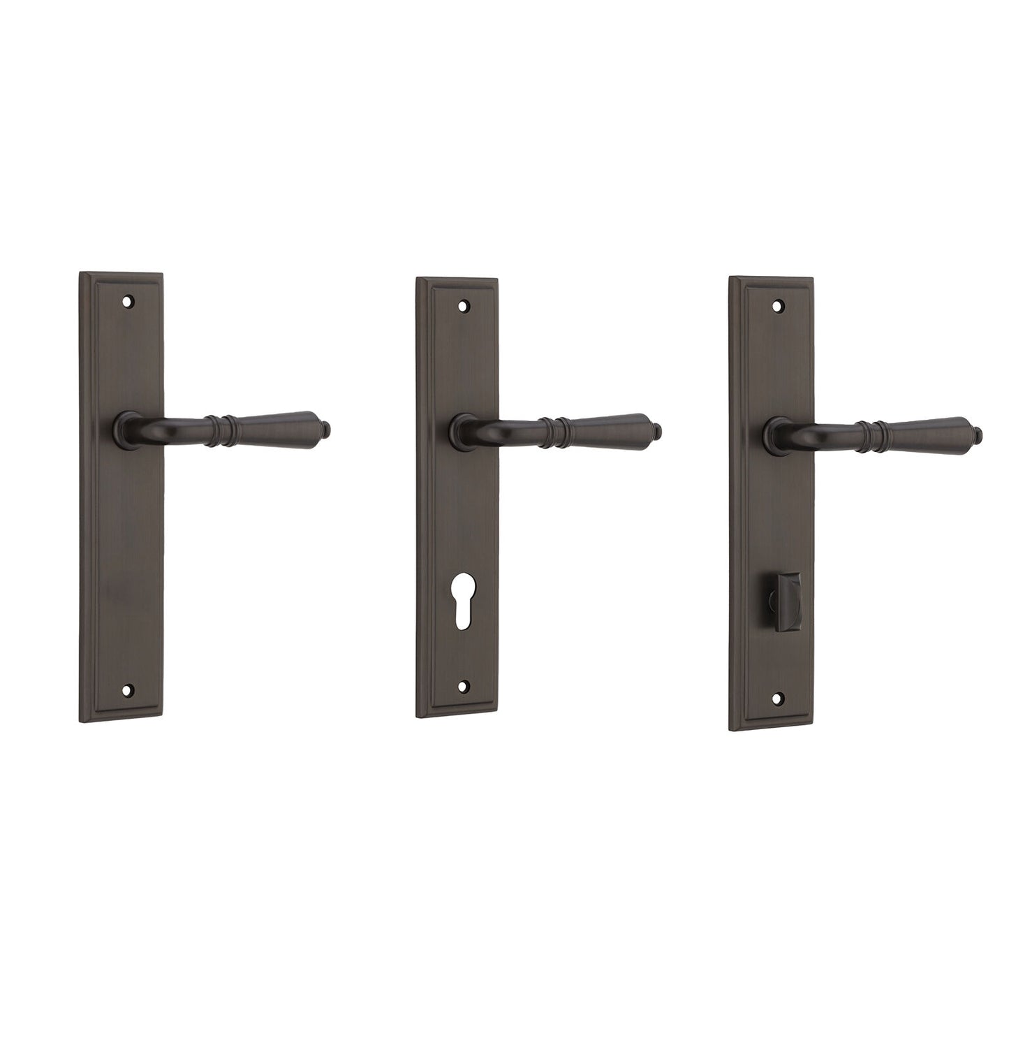 Iver Sarlat Door Lever Handle on Stepped Backplate Signature Brass