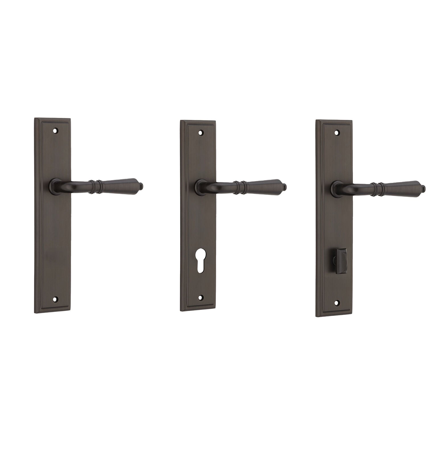 Iver Sarlat Door Lever Handle on Stepped Backplate Signature Brass