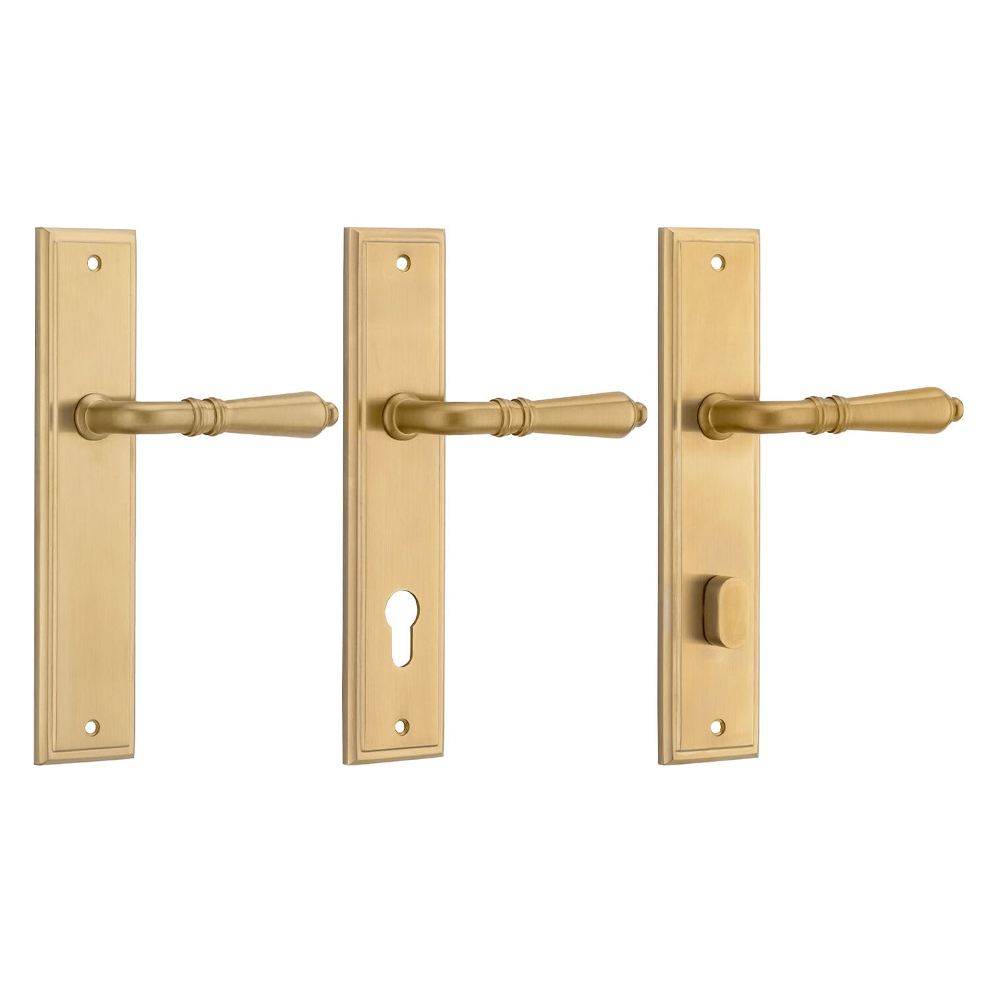 Iver Sarlat Door Lever Handle on Stepped Backplate Brushed Gold PVD