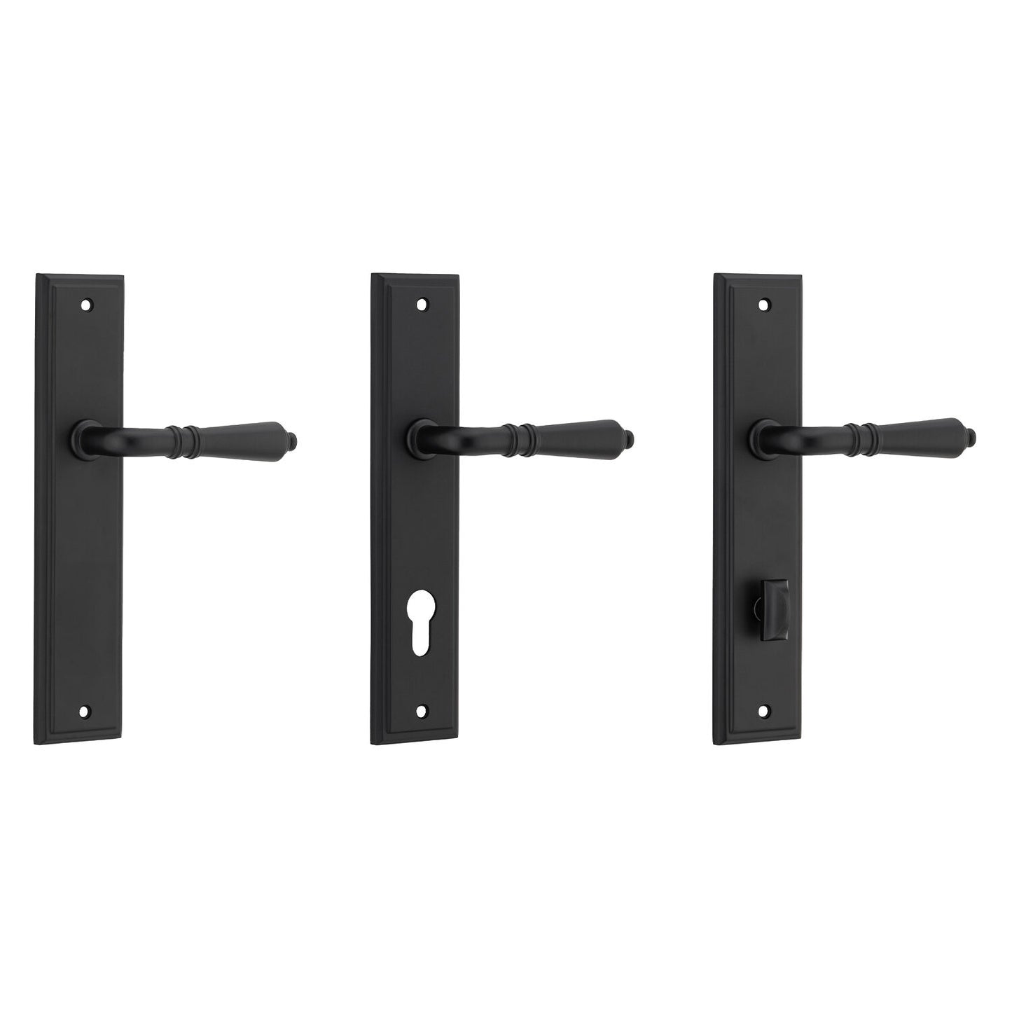 Iver Sarlat Door Lever Handle on Stepped Backplate Matt Black