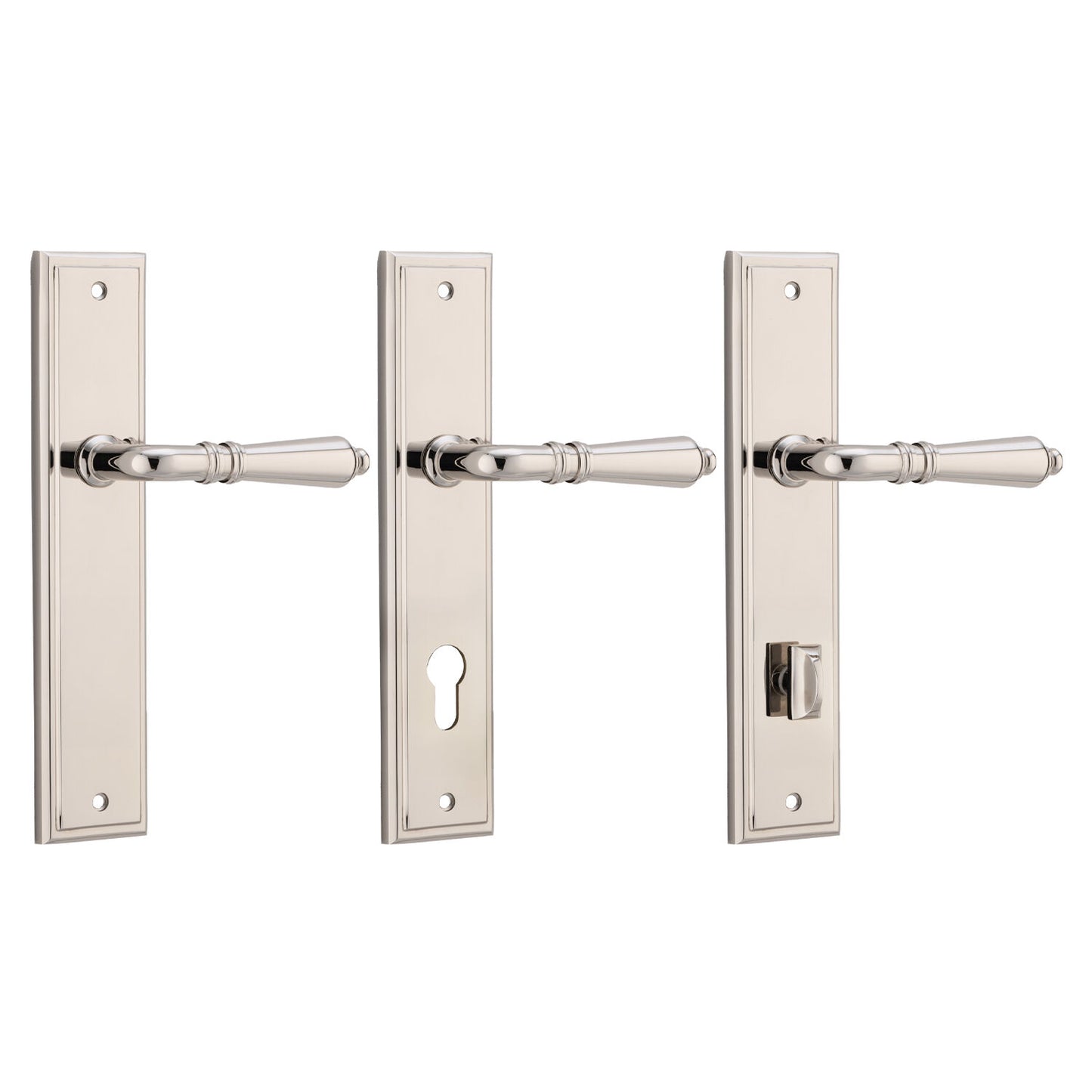 Iver Sarlat Door Lever Handle on Stepped Backplate Polished Nickel