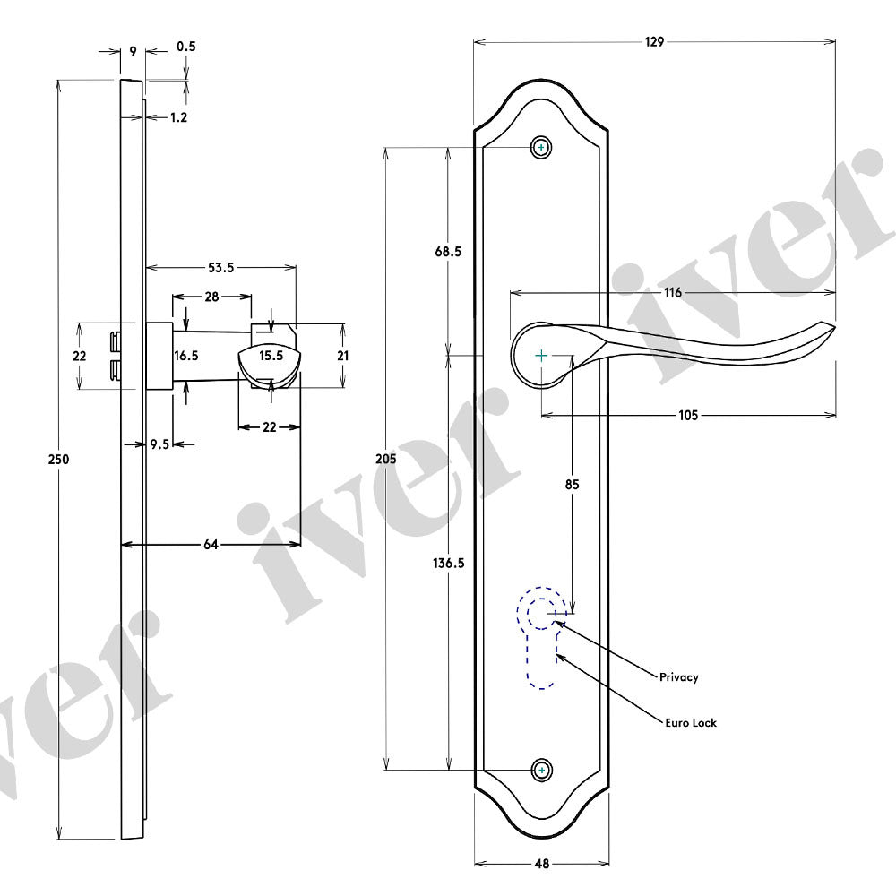 Iver Stirling Door Lever Handle on Shouldered Backplate Matt Black