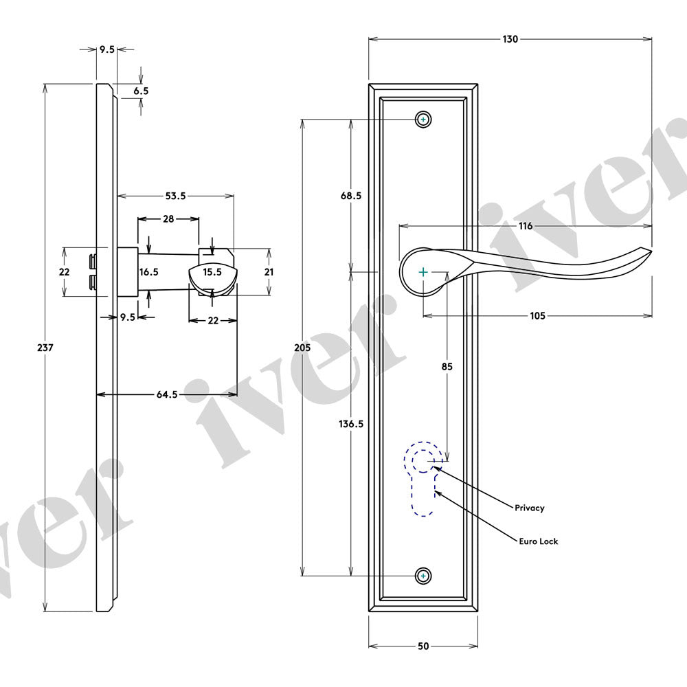 Iver Stirling Door Lever Handle on Stepped Backplate Brushed Brass