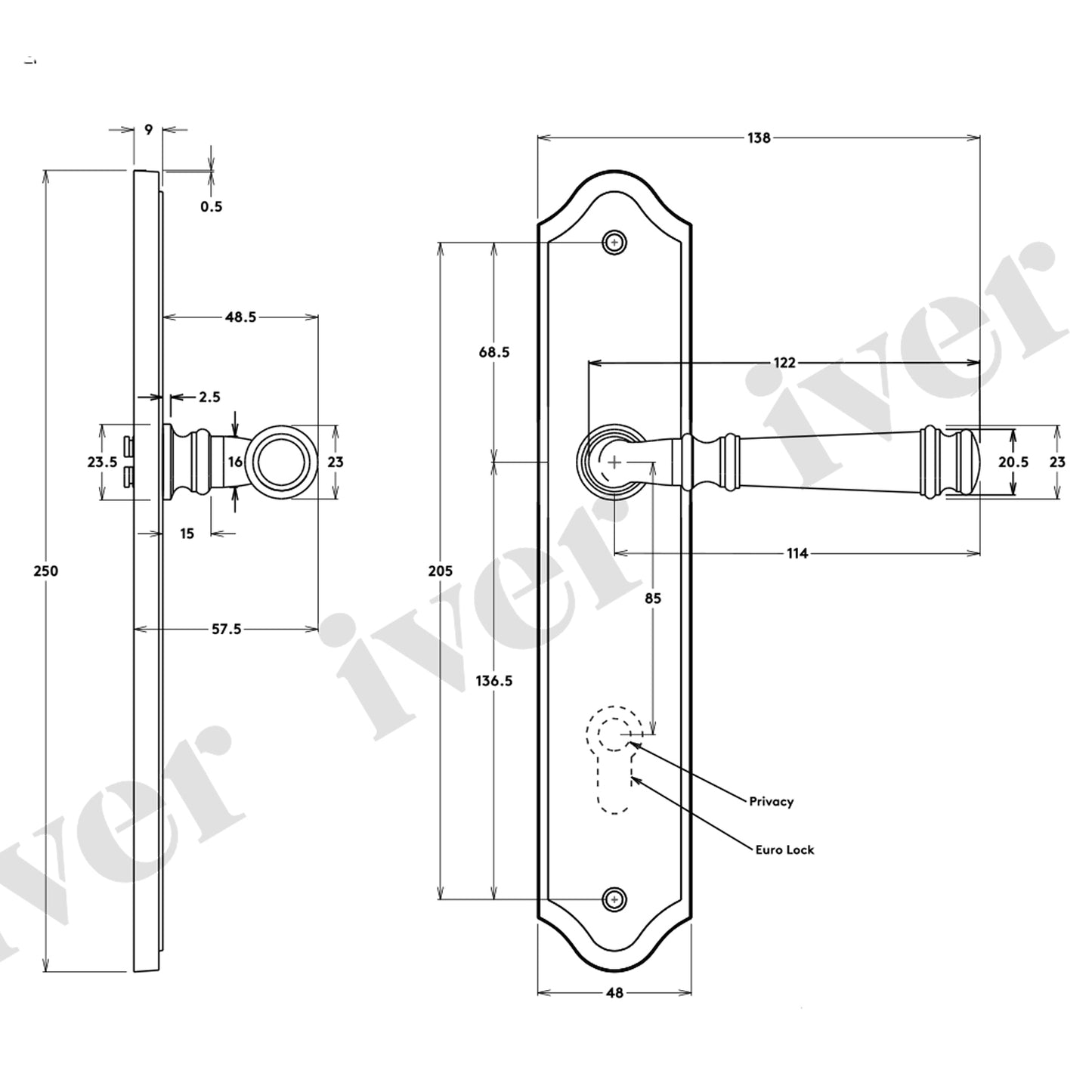 Iver Verona Door Lever Handle on Shouldered Backplate Distressed Nickel