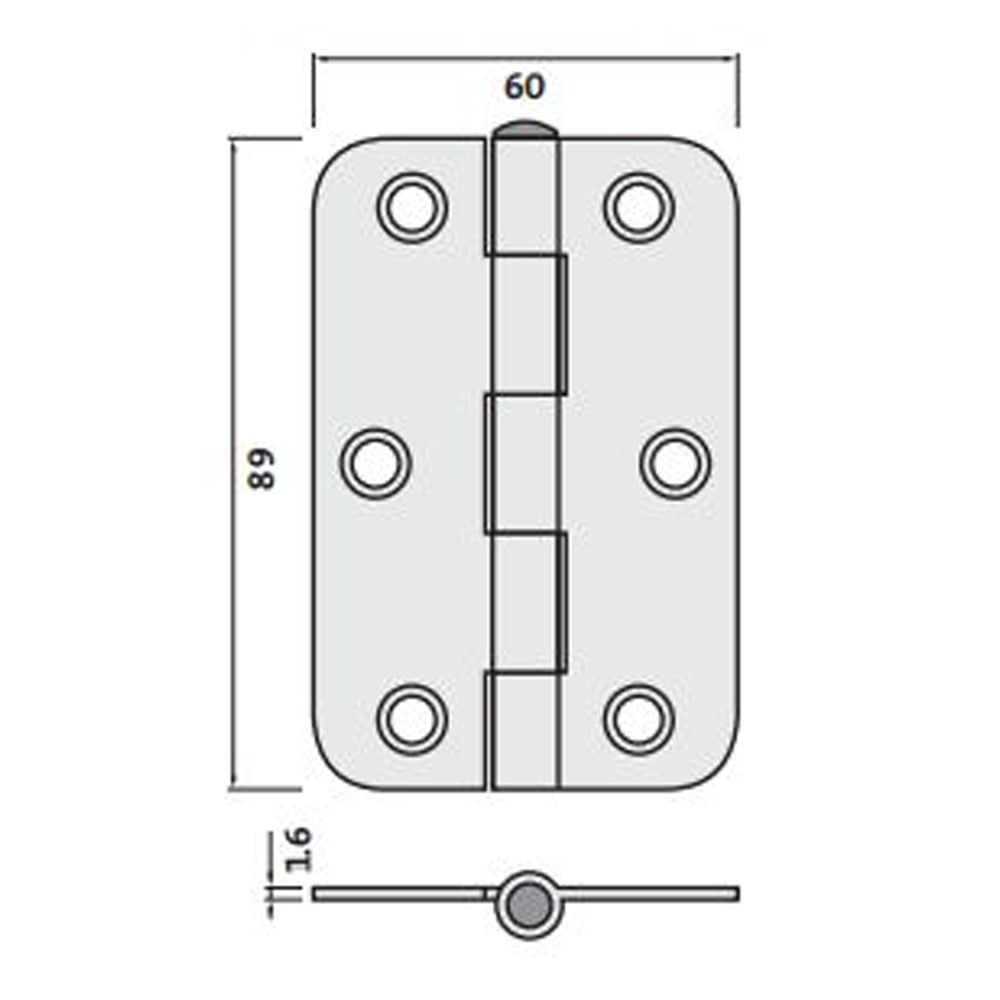 Trio Radius Butt Hinge Loose Pin 89x60x1.6mm - Available in Various Finishes