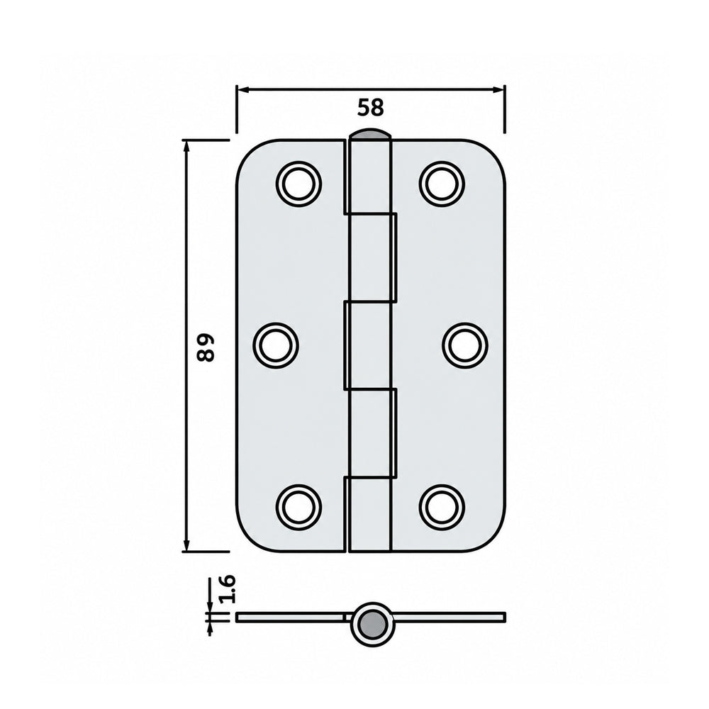 Trio Radius Butt Hinge Loose Pin 89x58x1.6mm - Available in Various Finishes|TRIPBTRB8916LPBL|TRIPBTRB8916LPMG