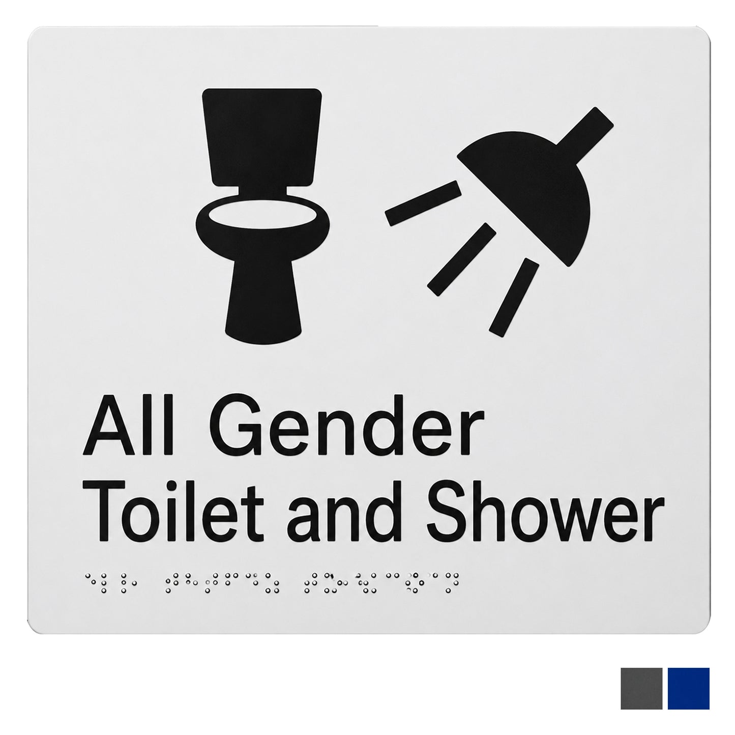 Tim The Sign Man All Gender Toilet and Shower Braille Amenity Sign - Available in Various Finishes
