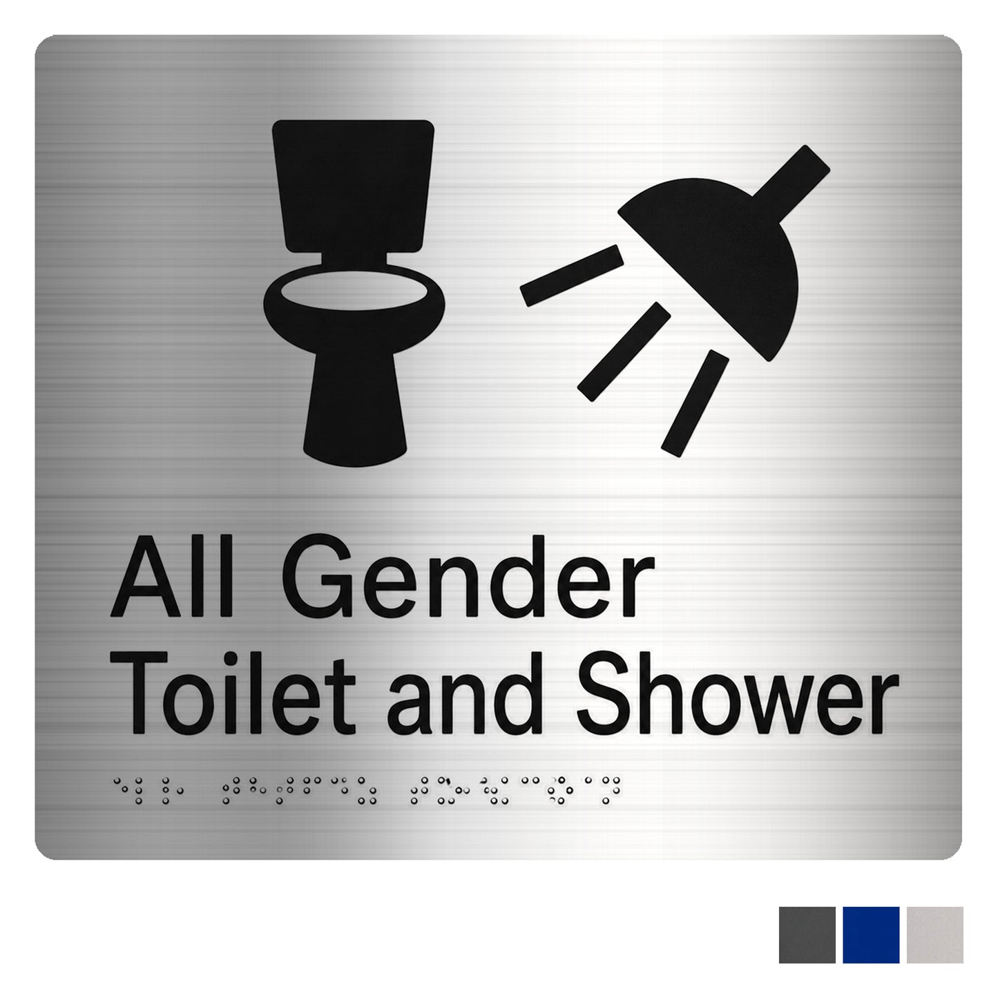 Tim The Sign Man All Gender Toilet and Shower Braille Amenity Sign - Available in Various Finishes