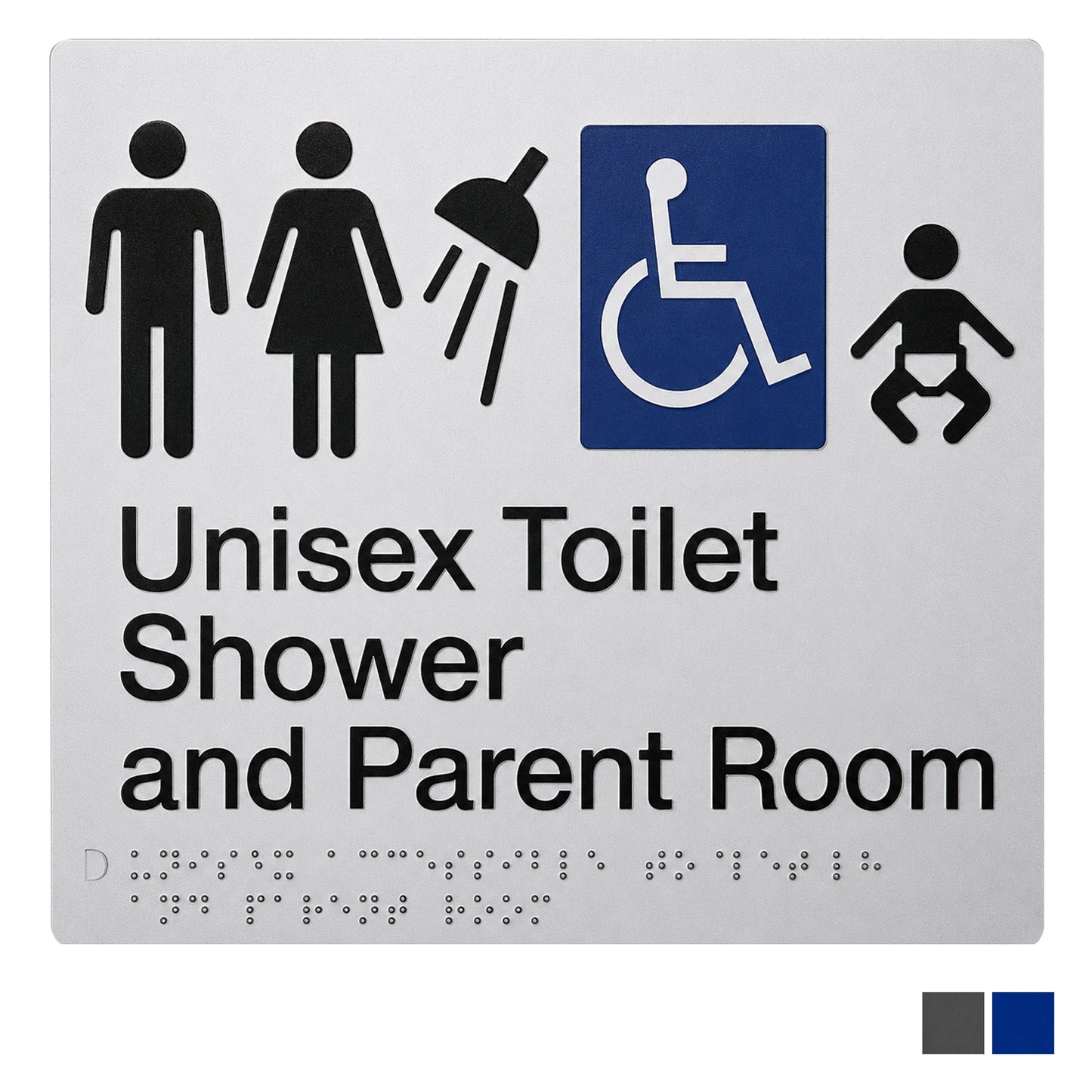 Tim The Sign Man Unisex Disabled Toilet Parent Room and Shower Braille Amenity - Available in Various Finishes