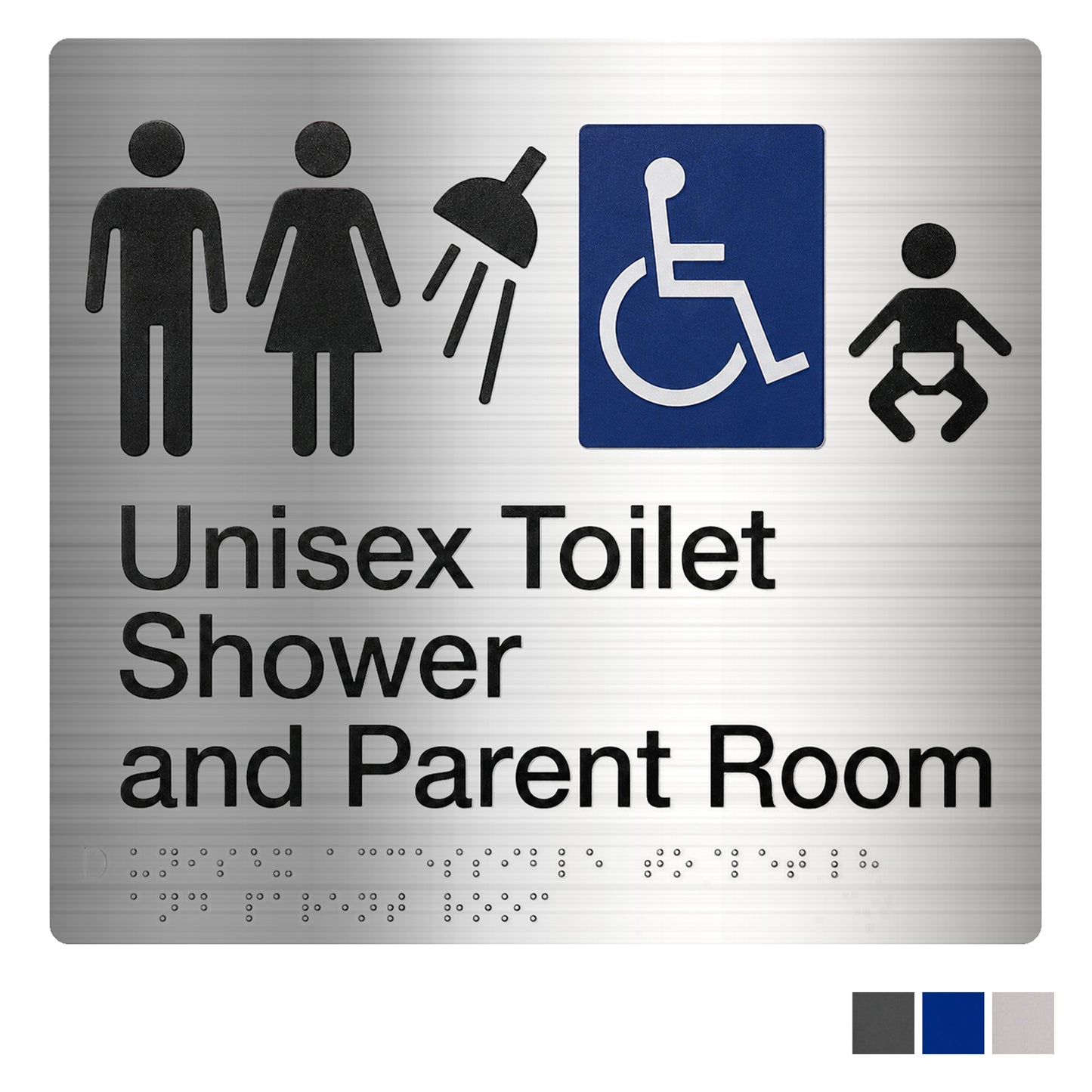 Tim The Sign Man Unisex Disabled Toilet Parent Room and Shower Braille Amenity - Available in Various Finishes
