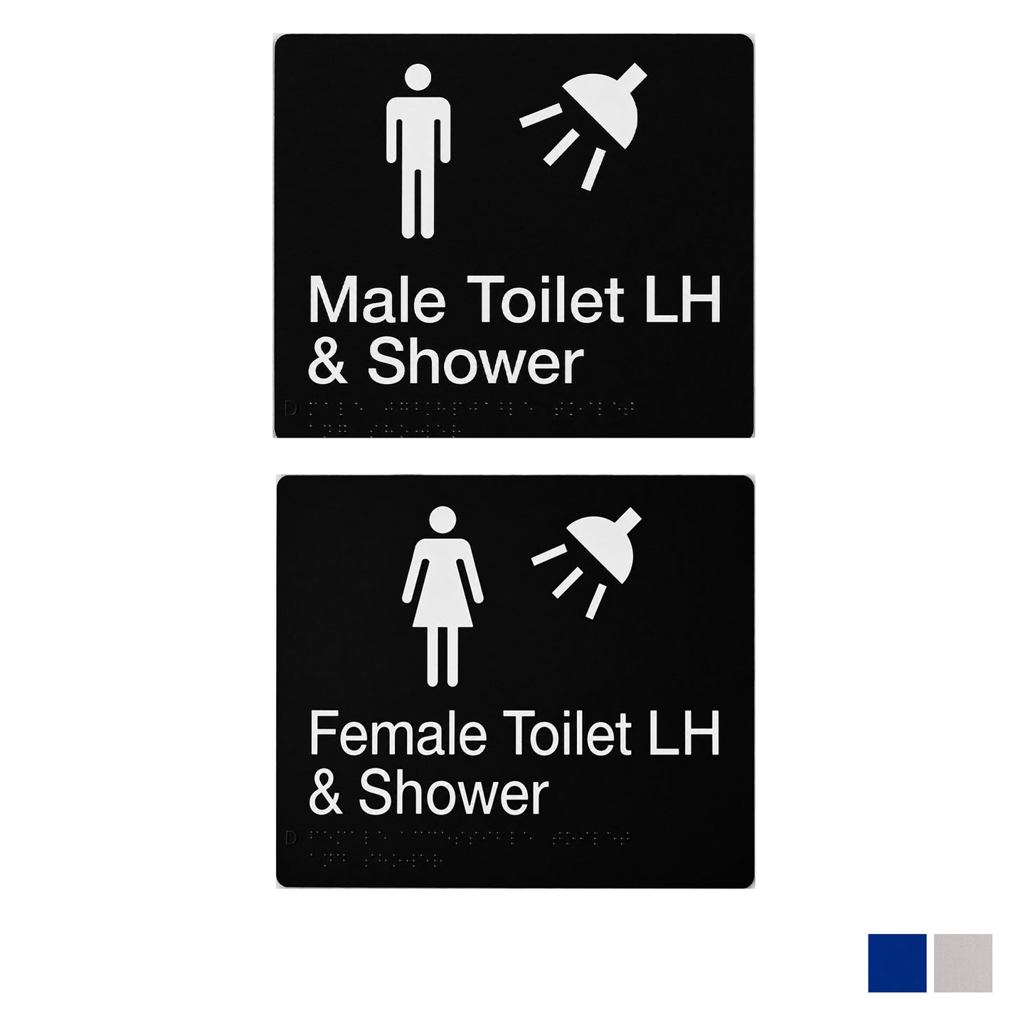 Tim The Sign Man Toilet and Shower LH Braille Amenity Sign - Available in Various Finishes and Gender