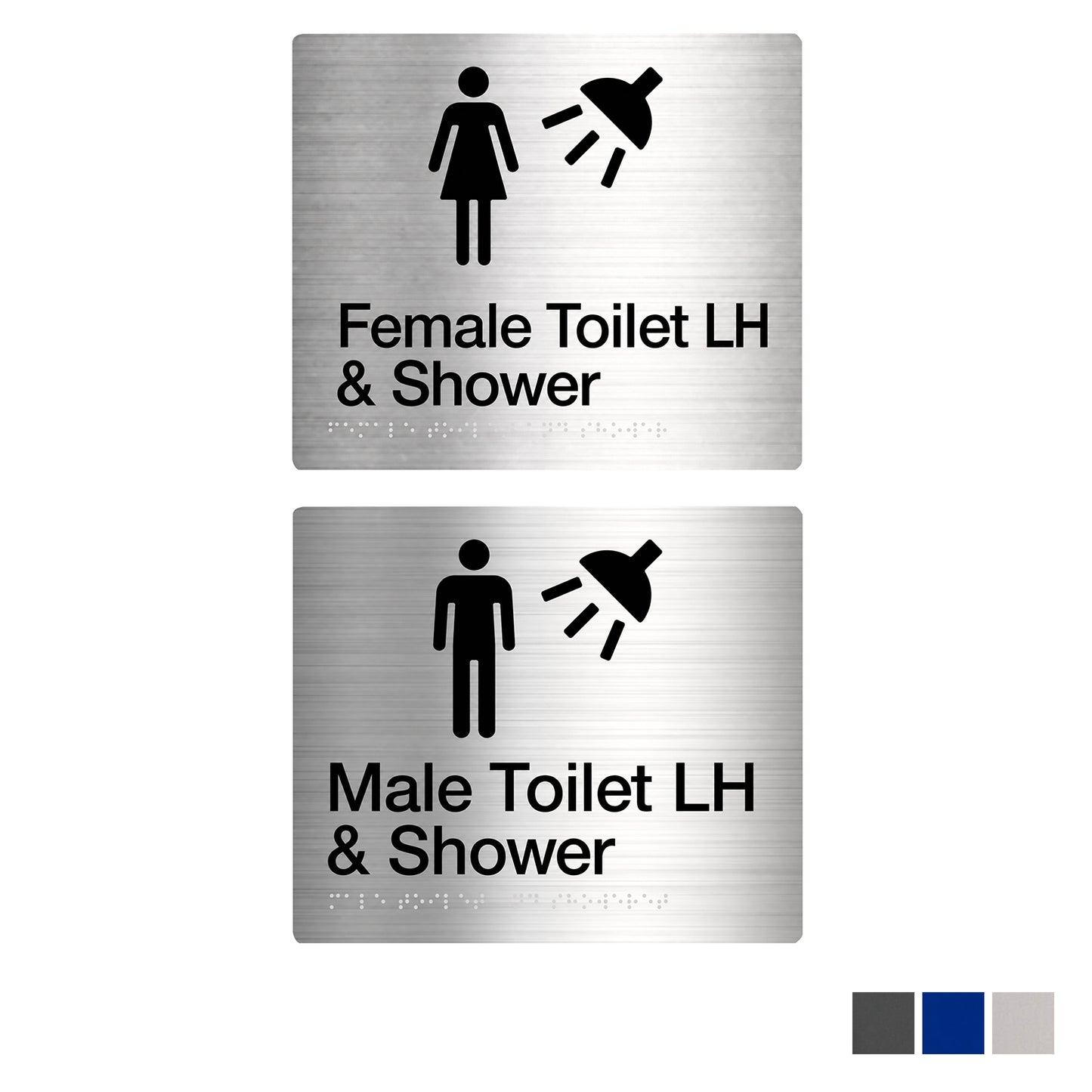 Tim The Sign Man Toilet and Shower LH Braille Amenity Sign - Available in Various Finishes and Gender