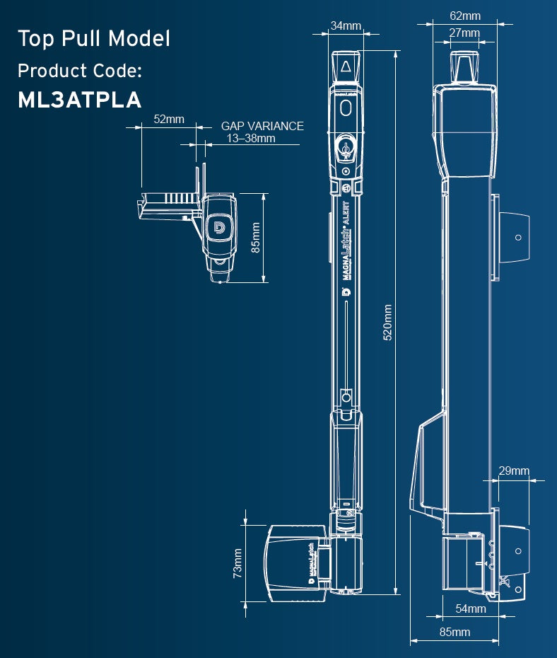 D&D MagnaLatch Alert ML3ATPLA Top Pull Magnetic Gate Lock Swimming Pool Safety
