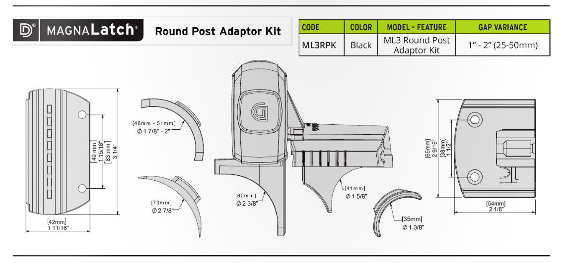 D&D MagnaLatch ML3RPK Round Post Adaptor Kit Suits Swimming Pool Gate Lock
