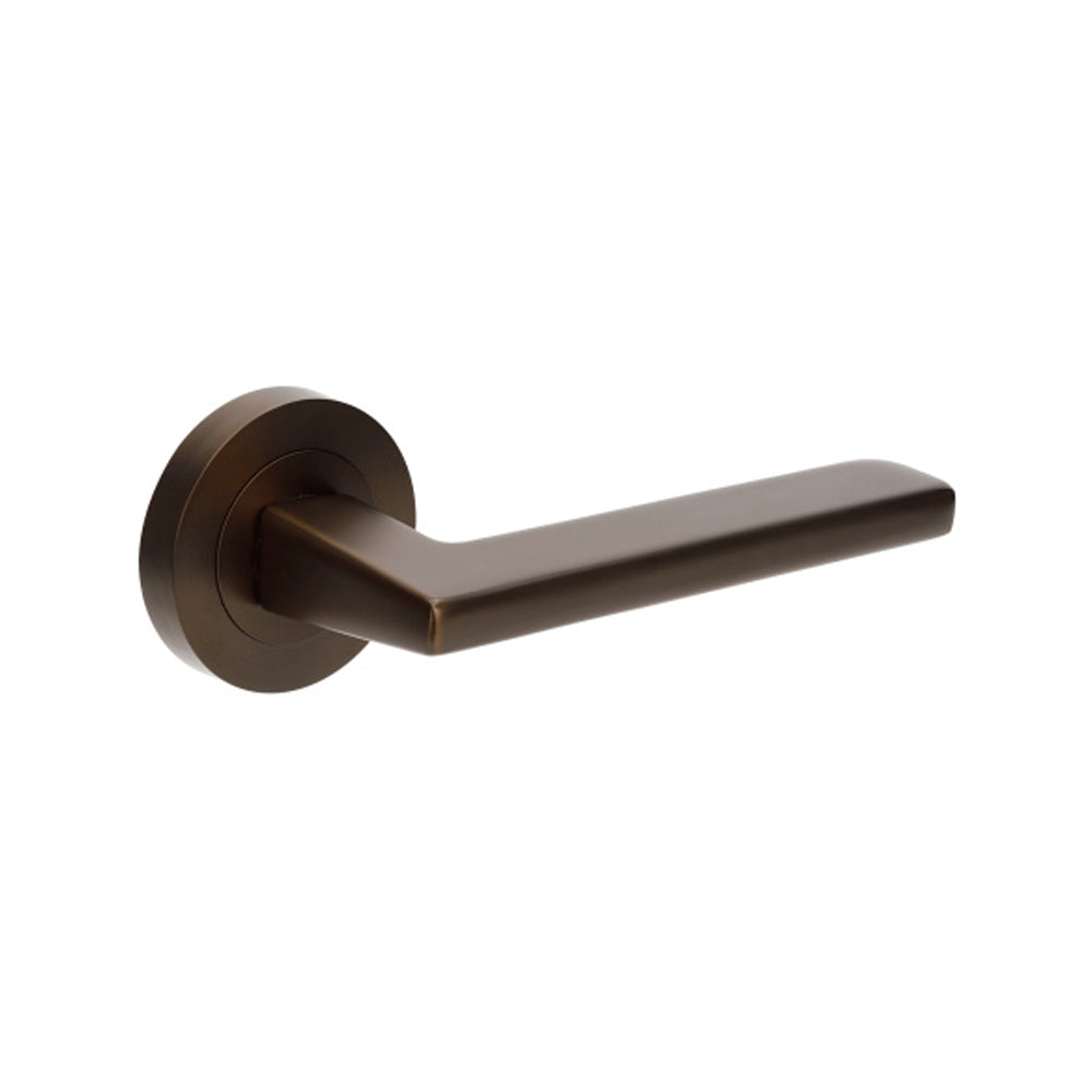 Zanda Vector Door Lever Handle on Round Rose Ember Bronze - Available in Various Functions