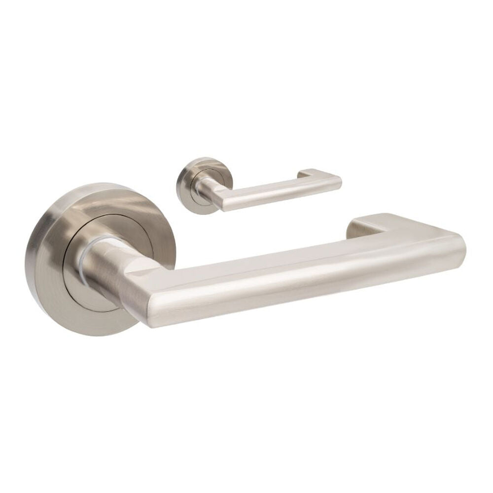 Zanda Epic Return Door Lever Handle on Round Rose Brushed Nickel