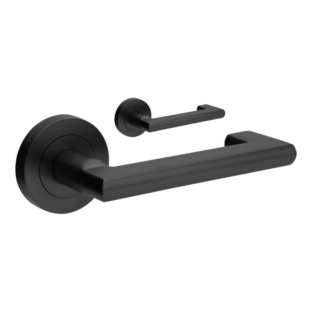 Zanda Epic Return Door Lever Handle on Round Rose Matt Black
