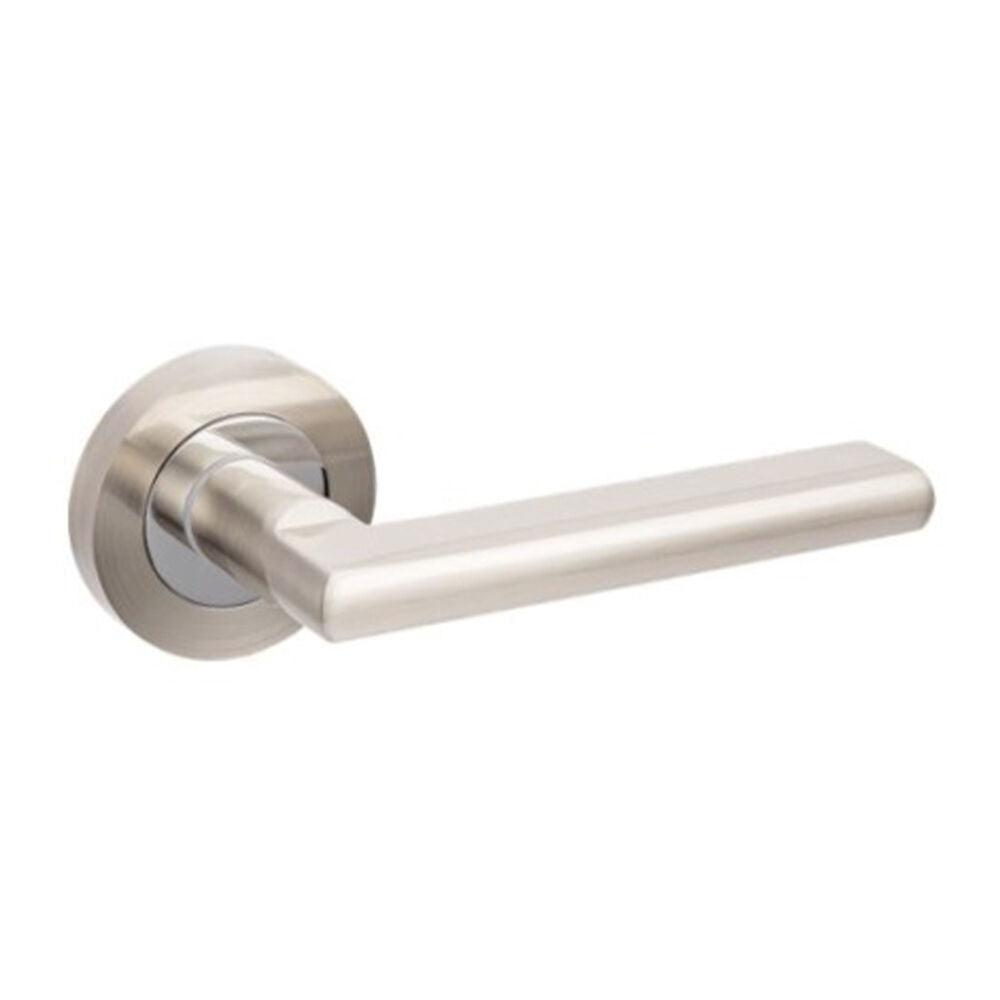 Zanda Epic Door Lever Handle on Round Rose Brushed Nickel/Chrome Plate