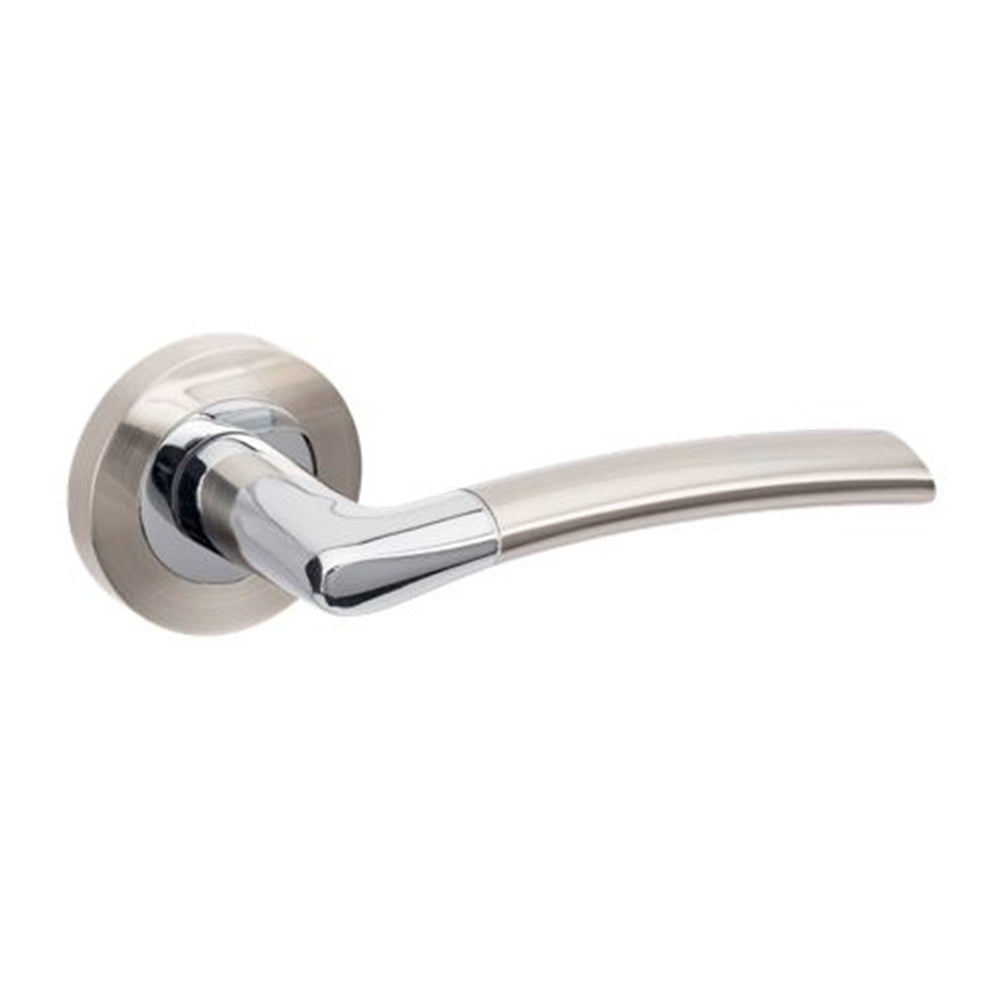 Zanda Luxe Door Lever Handle on Round Rose Brushed Nickel/Chrome Plate
