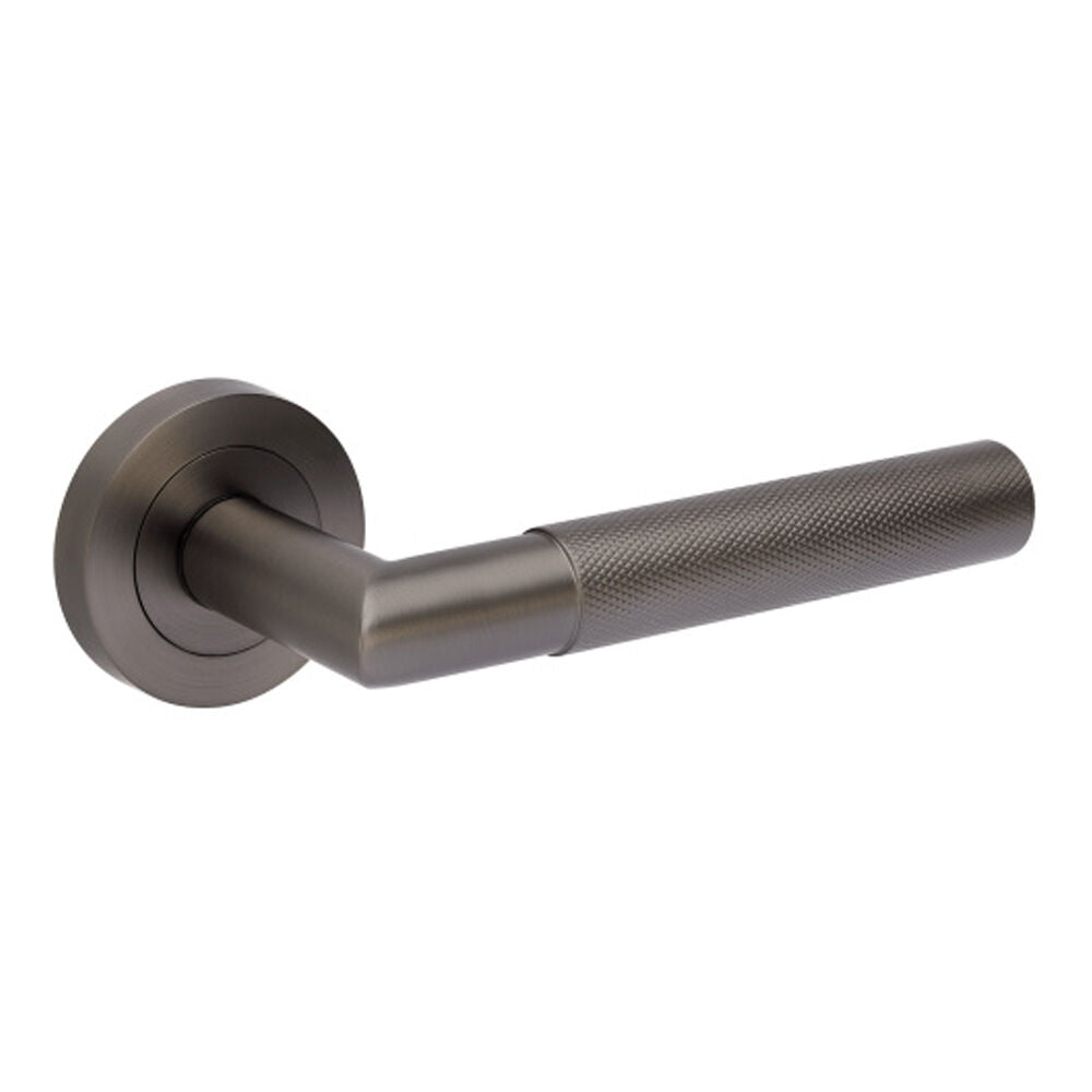 Zanda Vertex Door Lever Handle on Round Rose Graphite Nickel