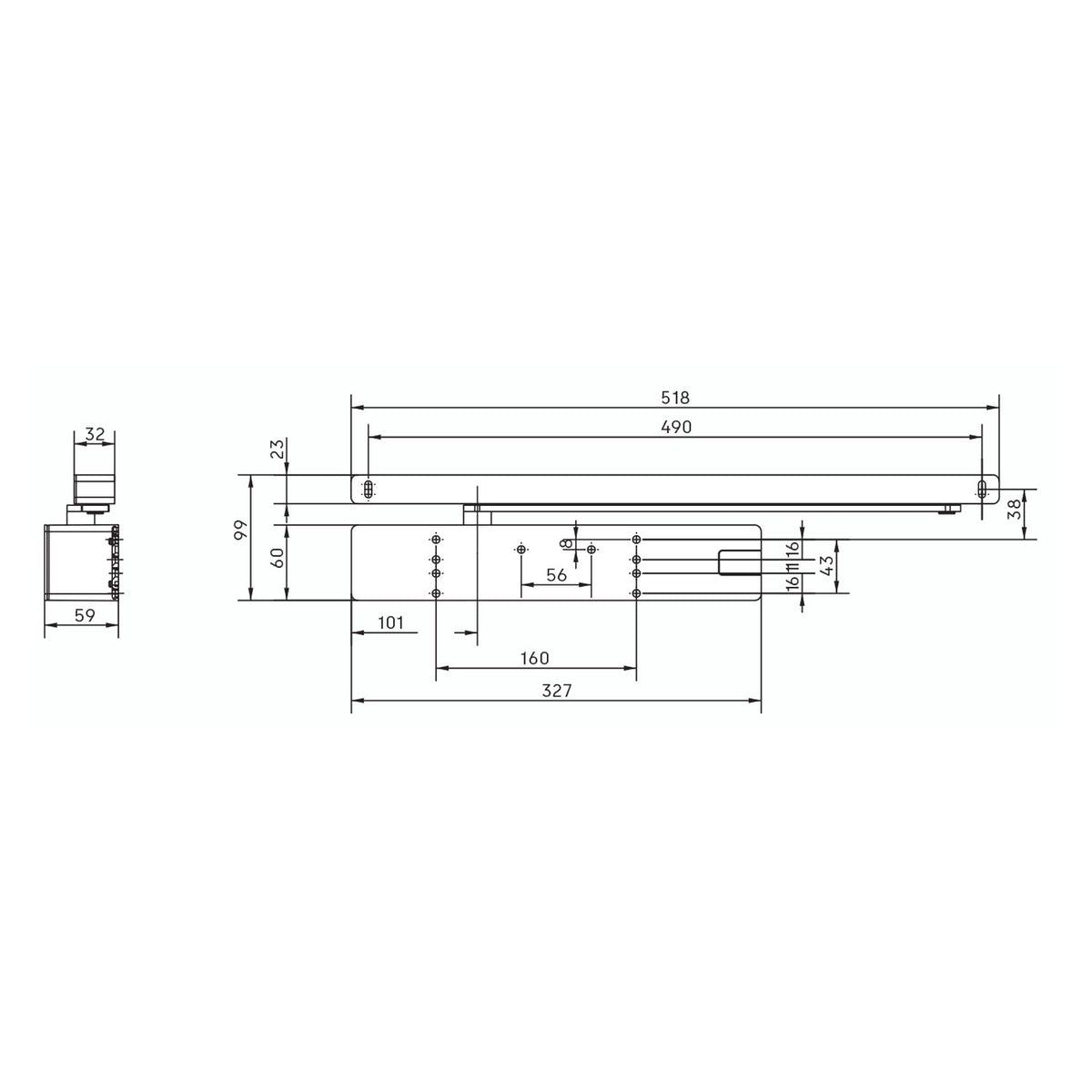 Dormakaba EN 1-6 Slide Channel Door Closer Adjustable Closing - Available in Black and Silver