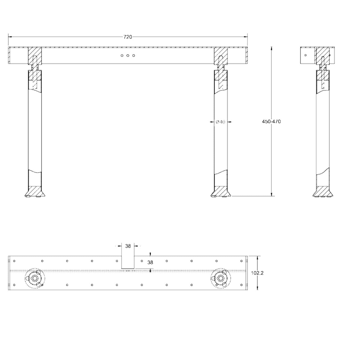 Metlam Island Bench Seat Bracket 450x102x720mm - Available in Various Finishes