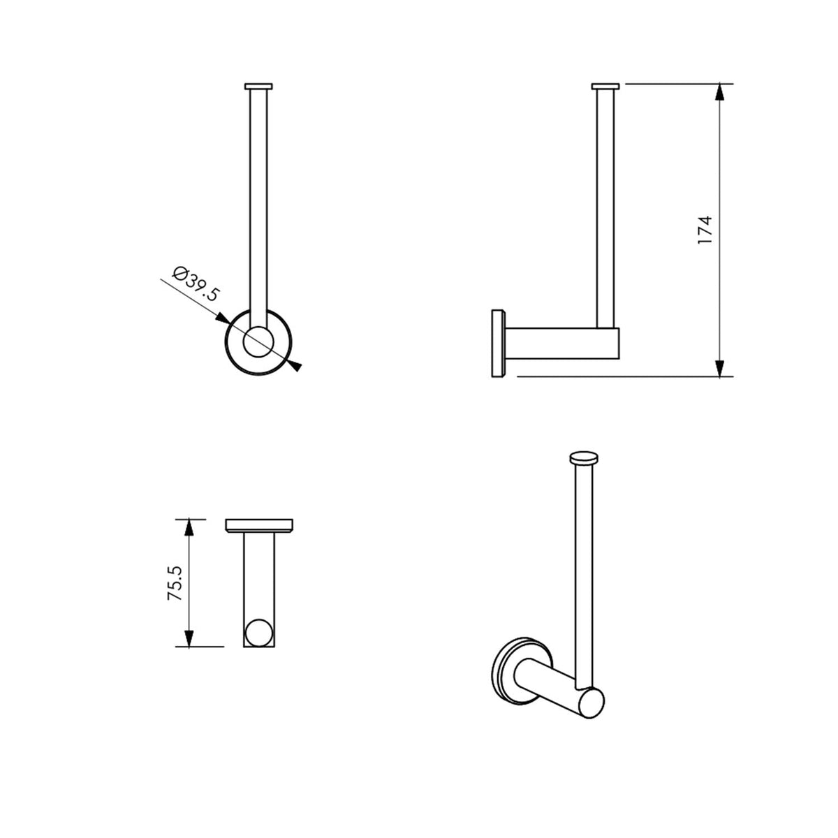 Metlam Lachlan Single or Spare Toilet Roll Holder 174mm Bright Chrome Plate ML6226