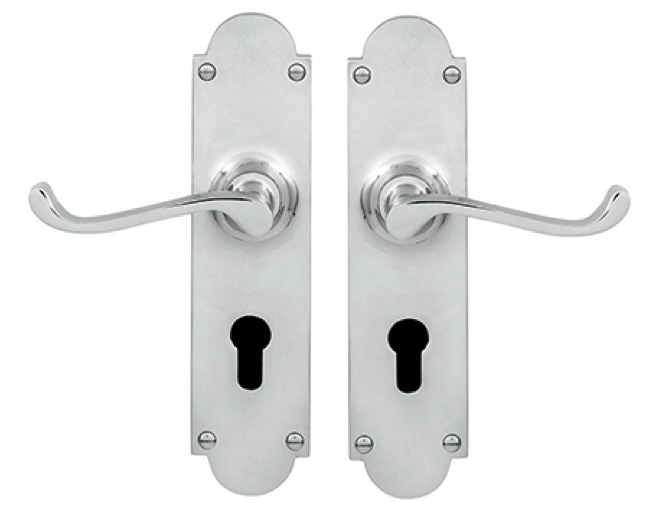 Delf Door Handle 3011c Victorian Euro Lever On Long Plate Polished Delf Door Handle 3011c Victorian Euro