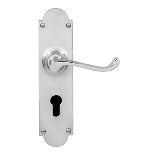 Delf Door Handle 3011c Victorian Euro Lever On Long Plate Polished Delf Door Handle 3011c Victorian Euro