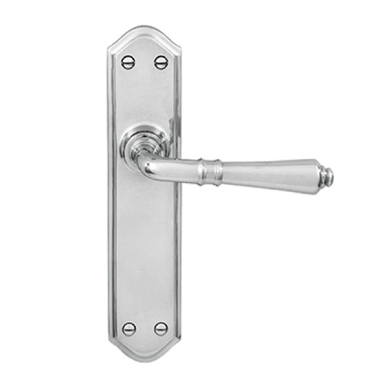 Delf Door Handle 9591c Classic Lever Latch On Long Plate Polished Delf Door Handle 9591c Classic Lever
