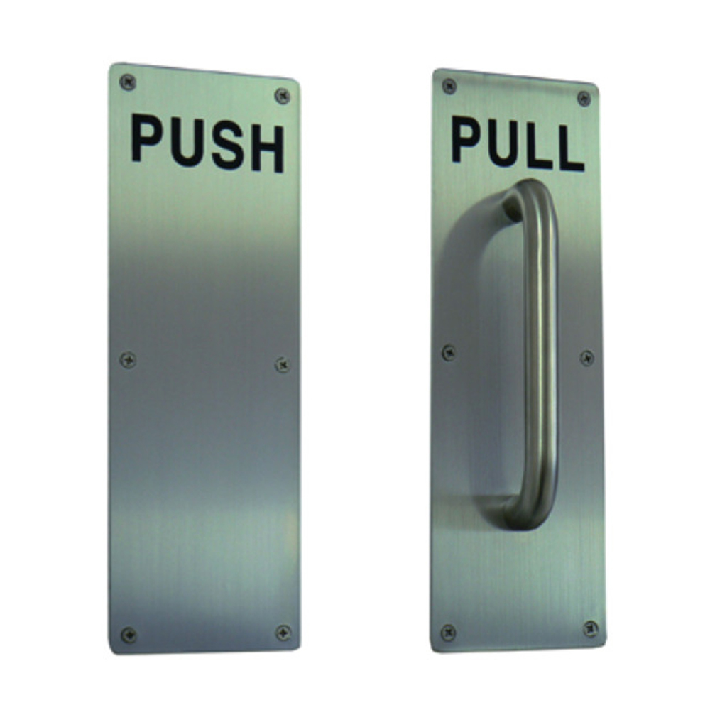 SATIN STAINLESS FINGER PLATE PUSH PLATE WITH SCREWS TIMBER DOORS DRILLED & CSK