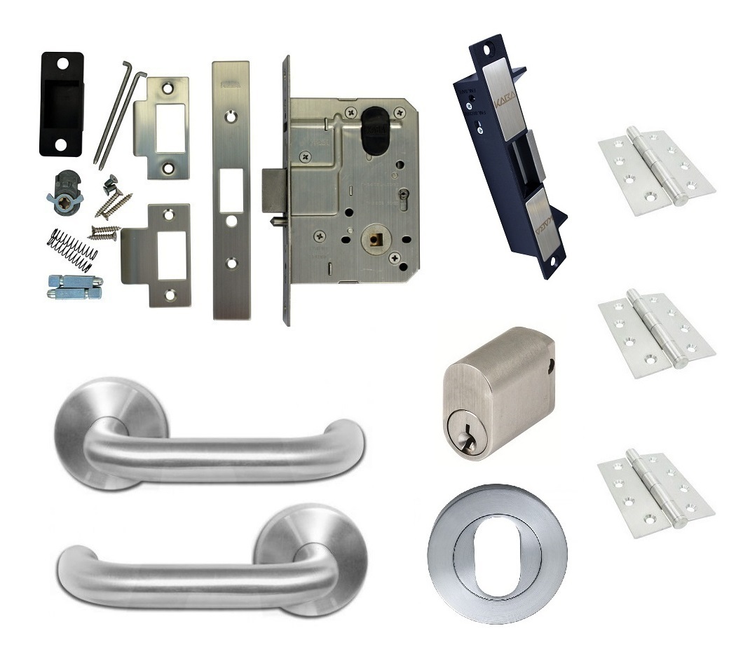 Kaba Storeroom Door Pack SBM2 Narrow Mortice Lock Electric Strike Round Plate