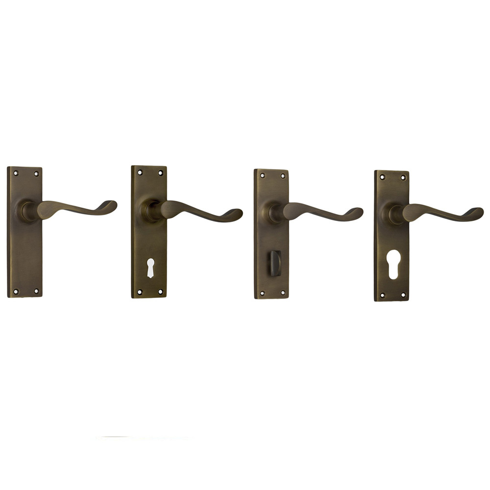 Tradco Victorian Door Lever Handle on Long Backplate Antique Brass - Keeler  Hardware