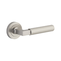 Iver Brunswick Door Lever Handle on Round Rose Passage Satin Nickel 0359